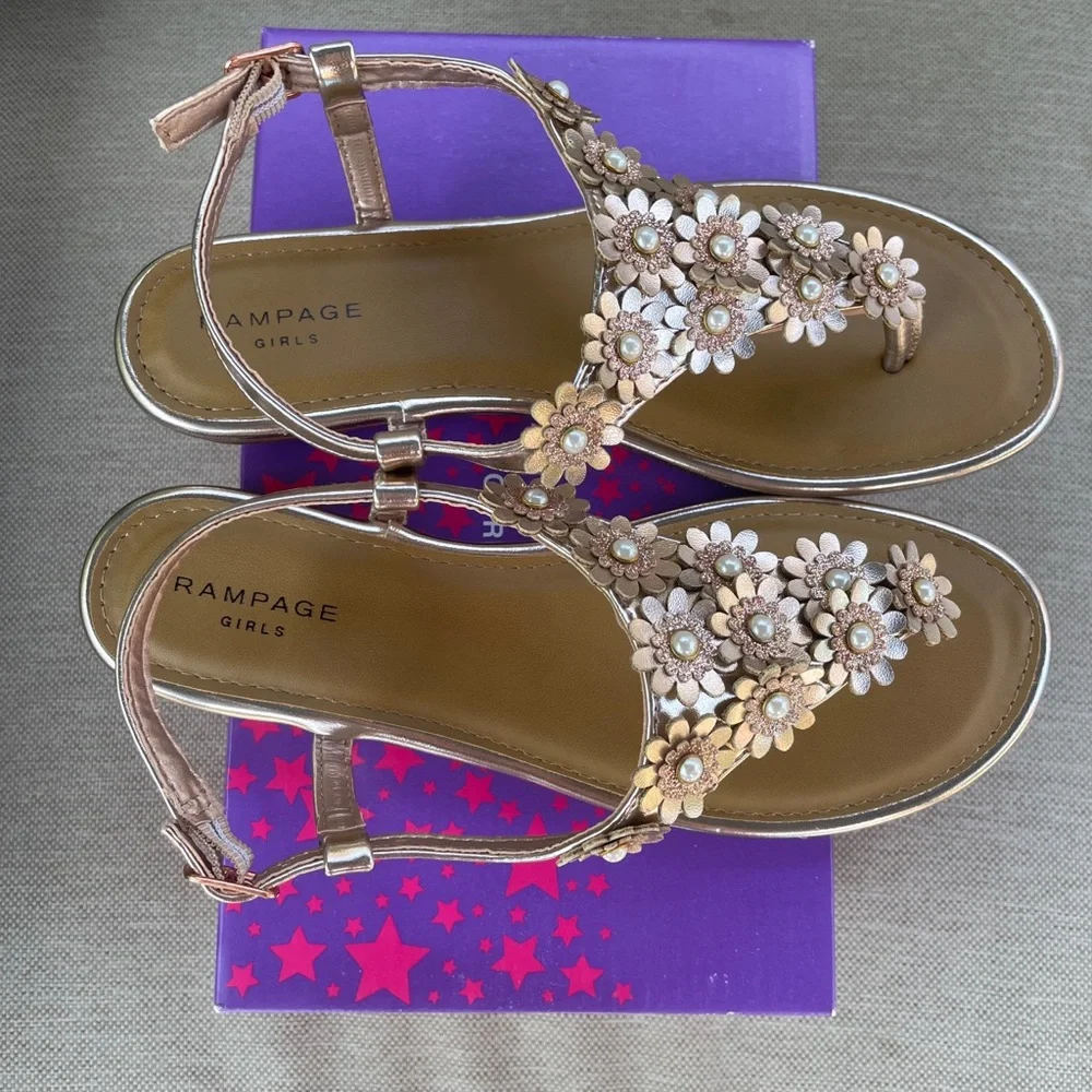 NEW Rampage Girls Sandals Brianna Rose Gold Sz 5 M